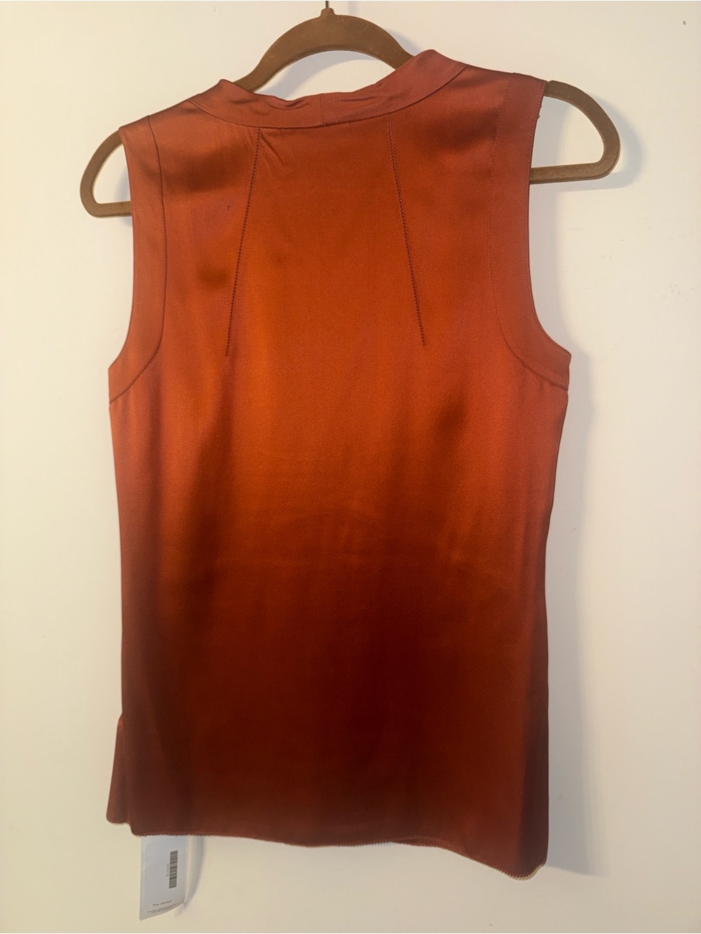 Tory Burch Burnt Orange Satin V-Neck Sleeveless Top - Picture 3 of 4